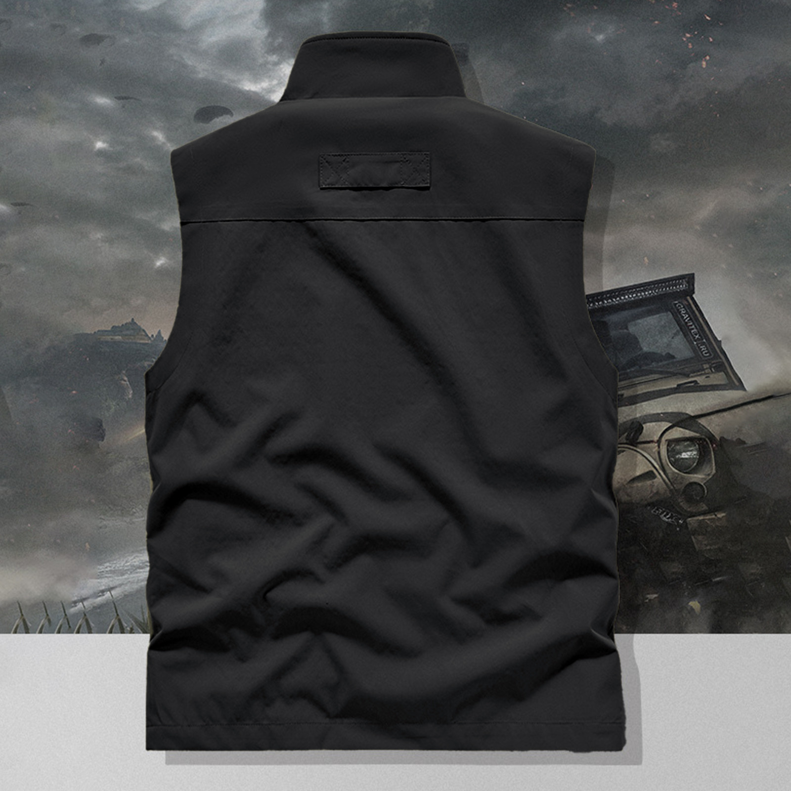 thumbnail image 4 of Chaleco sin mangas de imitación de cuero para hombre, chaqueta de club de motociclistas: cremallera frontal, múltiples bolsillos, para montar en moto/ropa urbana (M-XXXXXXL), 4 of 5